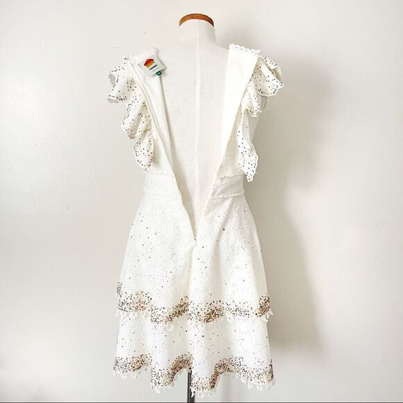Farm Rio White Eyelet Beaded Ruffle Mini Dress NWOT XS - Picture 8 of 11